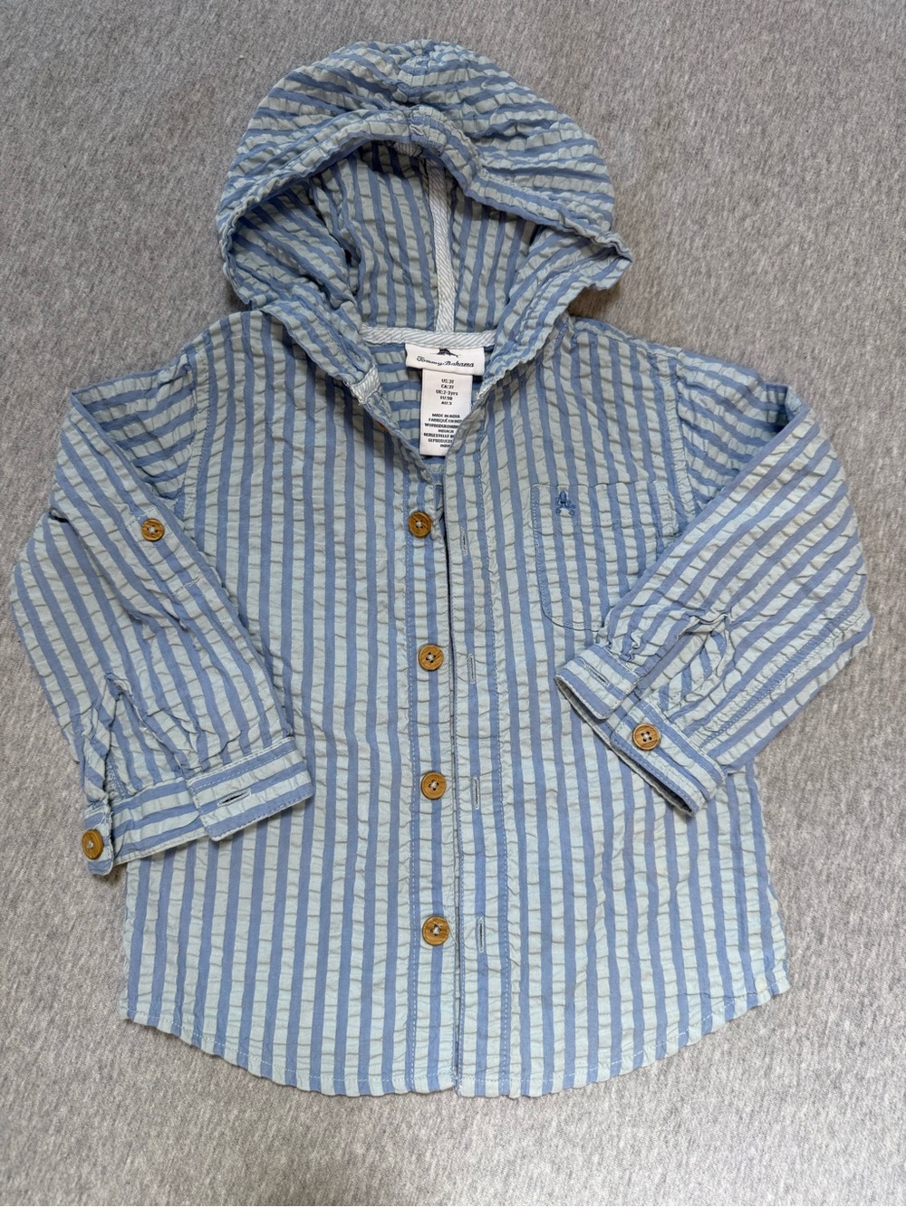 Tommy Bahama Blue & White Striped Hooded Button-Down Shirt